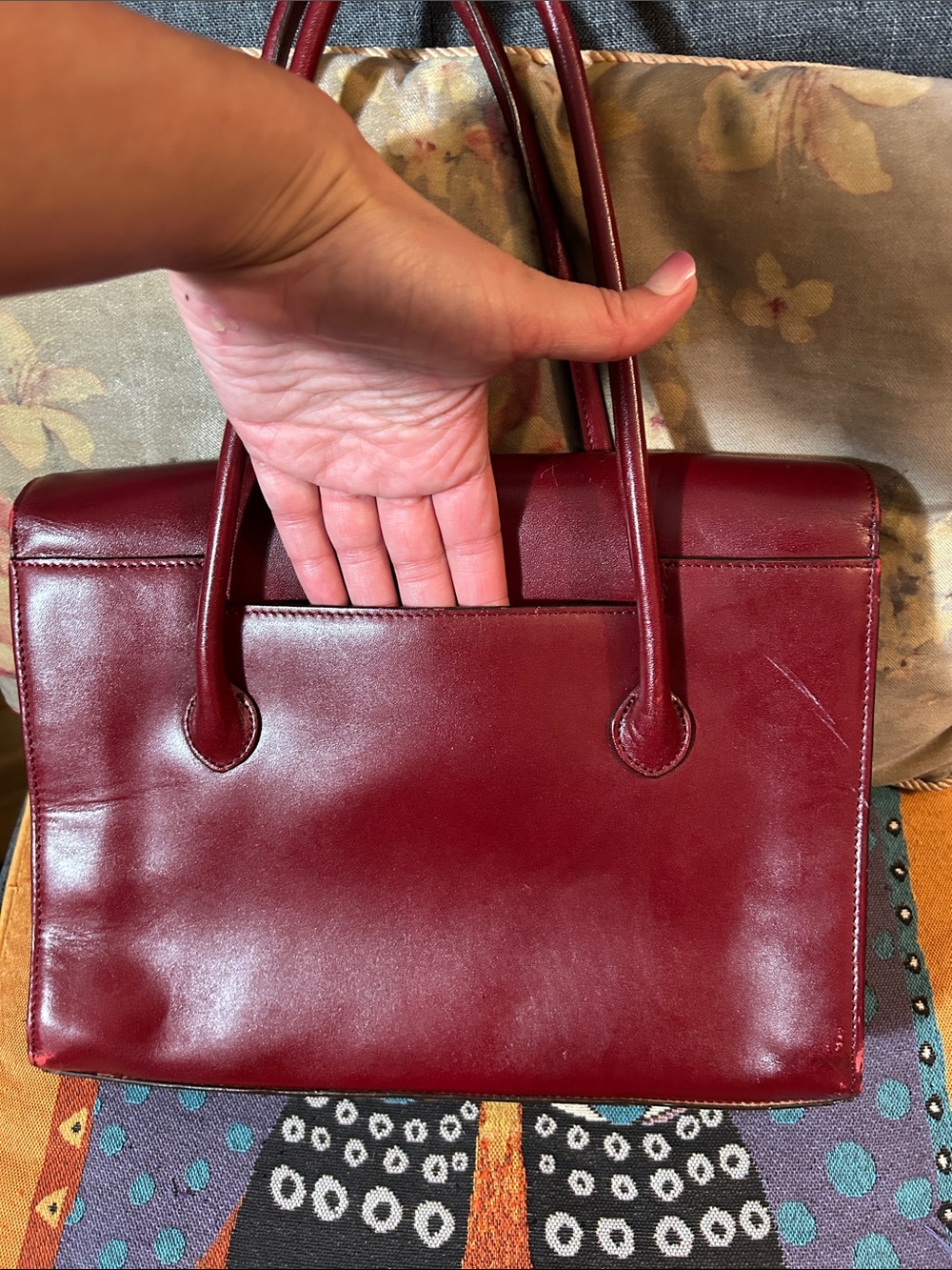 Adrienne Vittadini Deep Red Leather Satchel - Picture 7 of 8